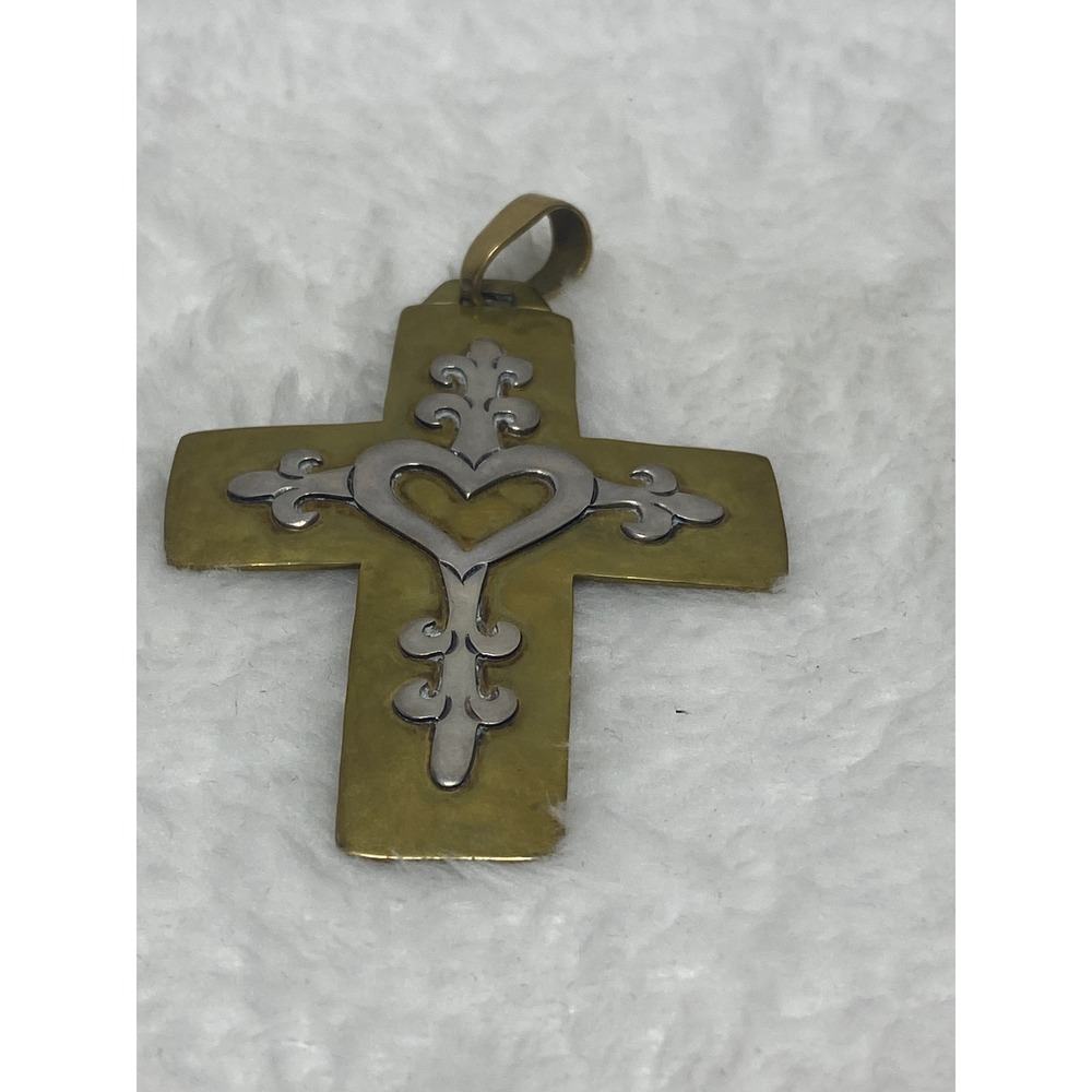 VTG Jeep Collins Sterling Silver Brass Cross Religious Pendant Christmas Gift